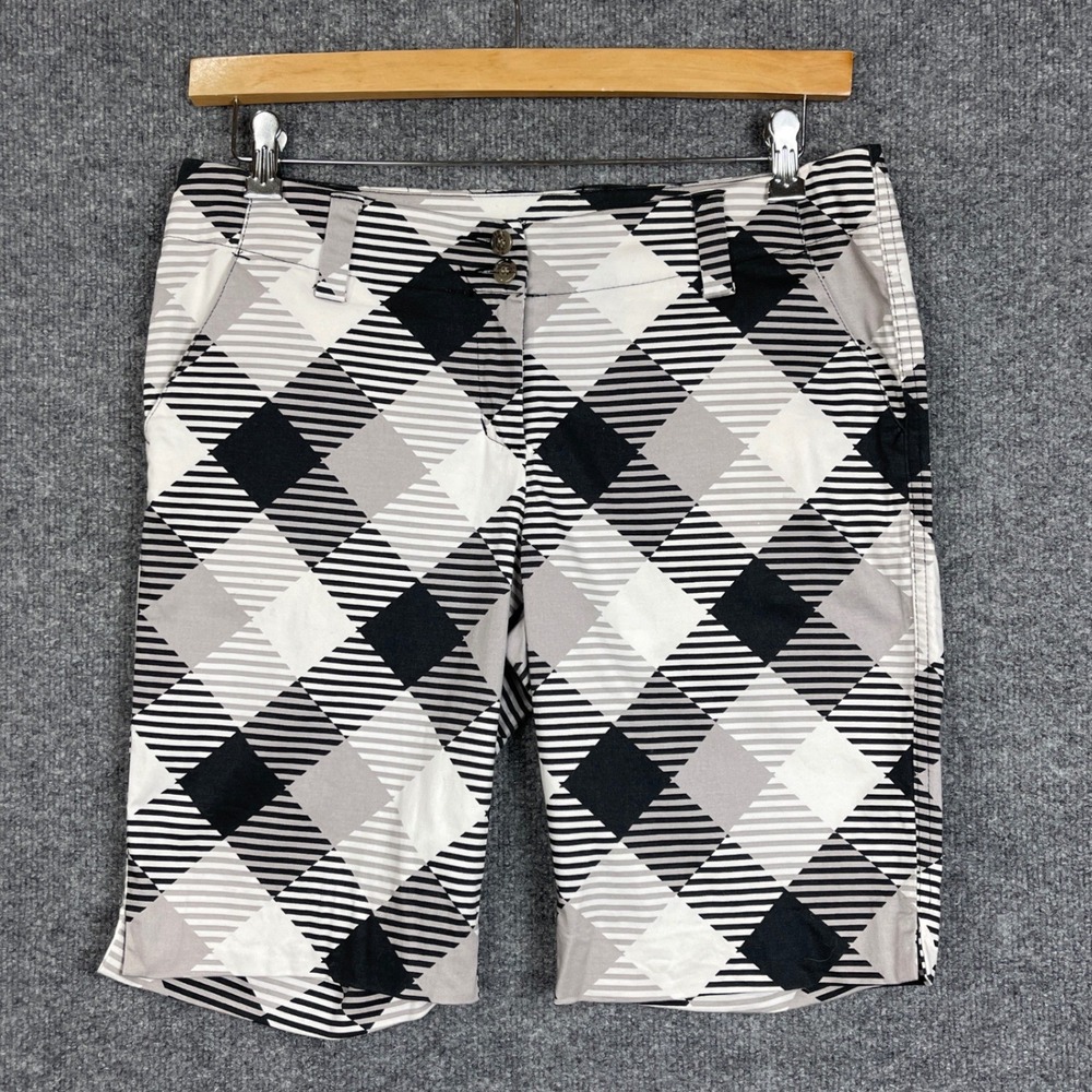 Loudmouth Golf Shorts Womens Size 8 Black White Gray Argyle Diamond